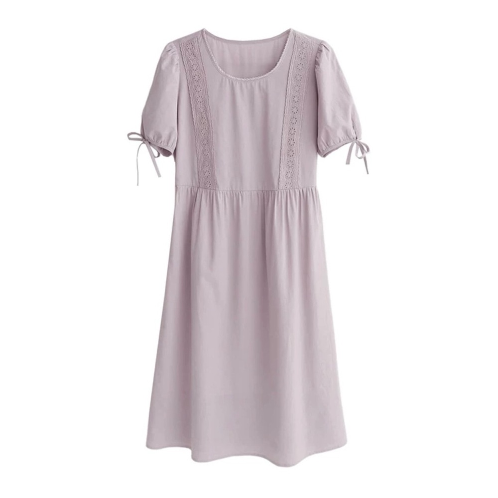 Purple Puff Sleeve Scoop Neck Midi Sundress